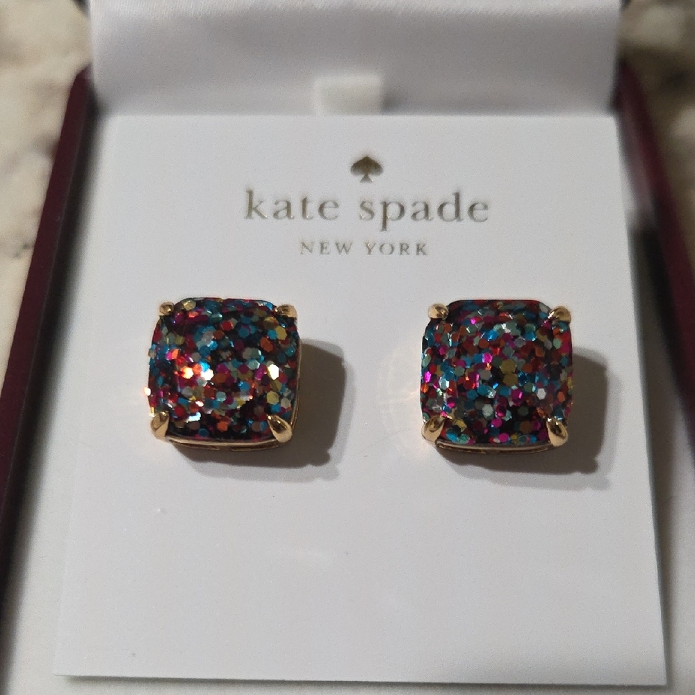 kate spade Gold-Tone Multicolor Glitter Square Stud Earrings